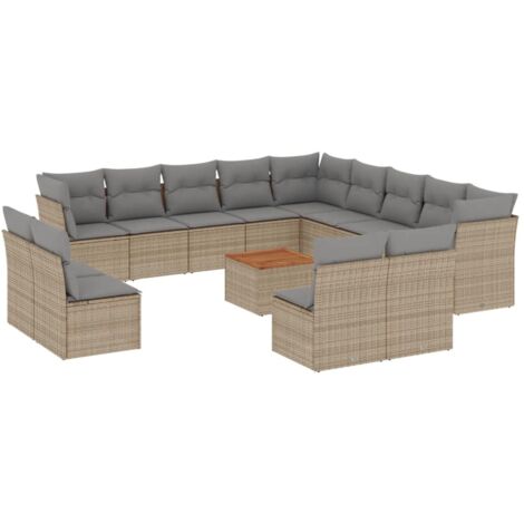 Salon de jardin avec coussins 14 pcs beige résine tressée (1/3)