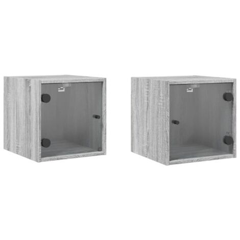 Tables de chevet et portes vitrées 2pcs sonoma gris 35x37x35 (1/5)