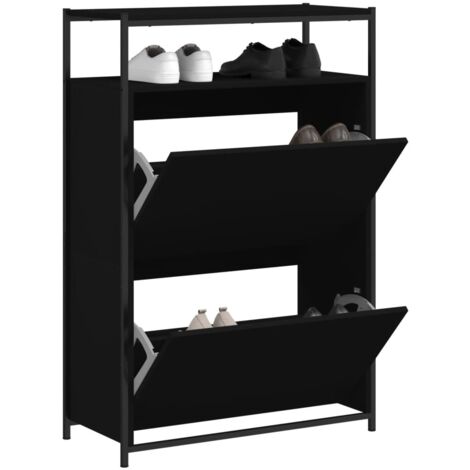 Armoire à chaussures noir 75x34x112 bois d'ingénierie (1/5)