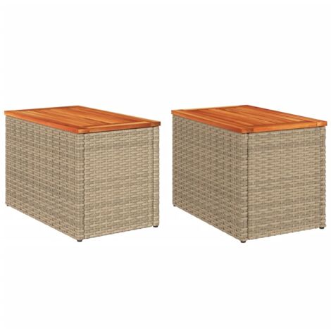 Tables d'appoint de jardin 2 pcs beige rotin bois massif (1/5)