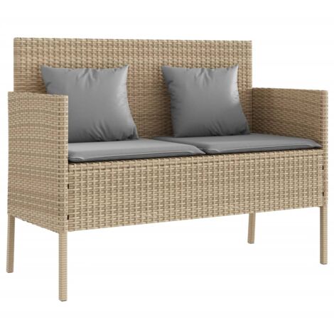 Banc de jardin avec coussins beige résine tressée (1/5)