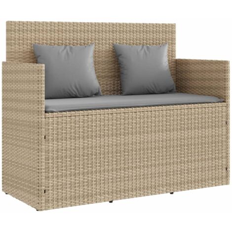 Banc de jardin avec coussins beige résine tressée (1/5)