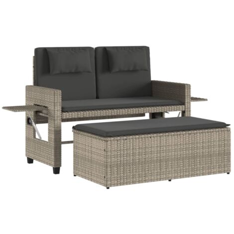 Banc inclinable de jardin et coussins gris clair résine tressée (1/5)
