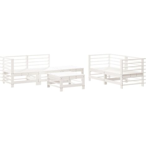 Salon de jardin 6 pcs Blanc Bois de pin massif (1/5)