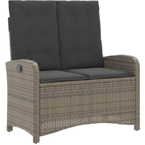 Banc inclinable de jardin avec coussins gris résine tressée (1/5)