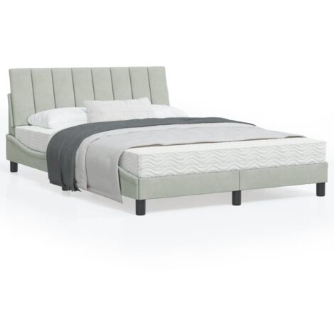 Cadre de lit avec tête de lit Gris clair 140x190 Velours (1/5)