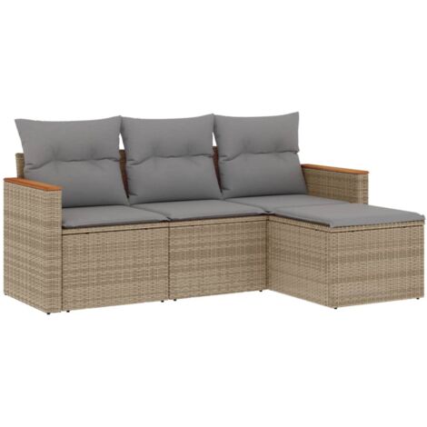 Salon de jardin avec coussins 4 pcs beige résine tressée (1/3)