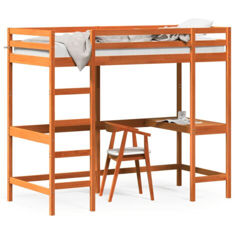 Lit superposé avec bureau marron 90x200 bois pin massif (1/5)