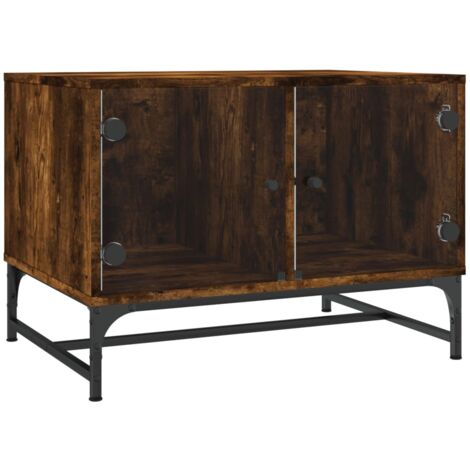 Table basse avec portes en verre chêne fumé 68,5x50x50 (1/5)