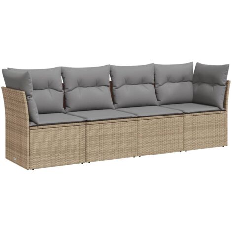 Salon de jardin avec coussins 4 pcs beige résine tressée (1/3)
