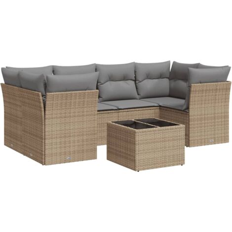 Salon de jardin avec coussins 7 pcs beige résine tressée (1/3)