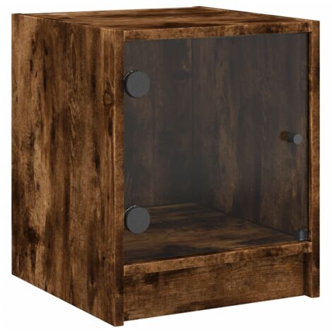 Table de chevet avec porte en verre chêne fumé 35x37x42 (1/5)