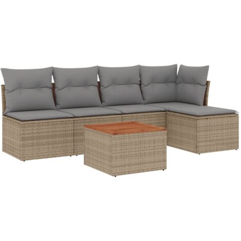 Salon de jardin avec coussins 6 pcs beige résine tressée (1/3)
