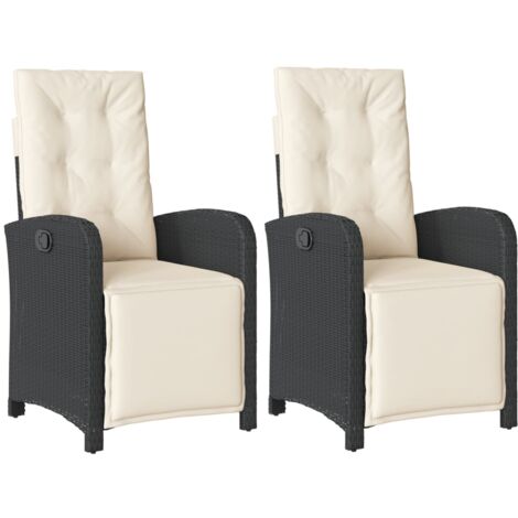 Chaises inclinables de jardin lot de 2 repose-pied noir rotin (1/5)