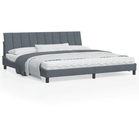 Cadre de lit avec tête de lit Gris foncé 200x200 Velours (1/5)