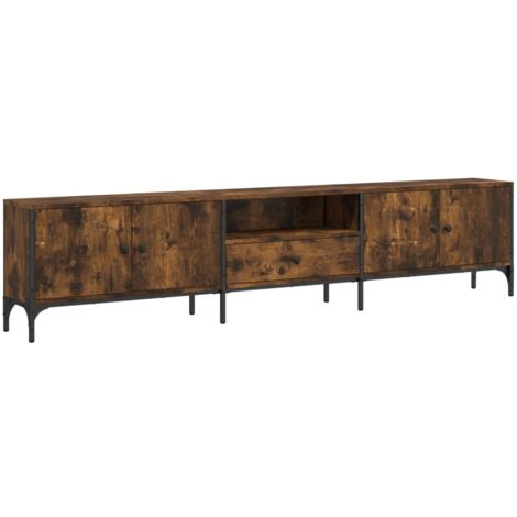 Meuble TV à tiroir chêne fumé 200x25x44 bois d'ingénierie (1/5)