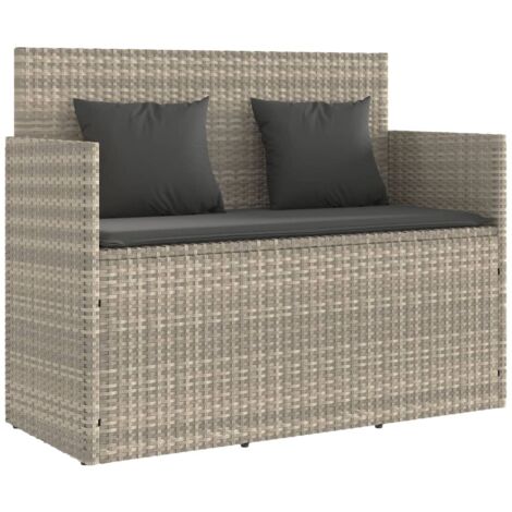 Banc de jardin avec coussins gris clair résine tressée (1/5)