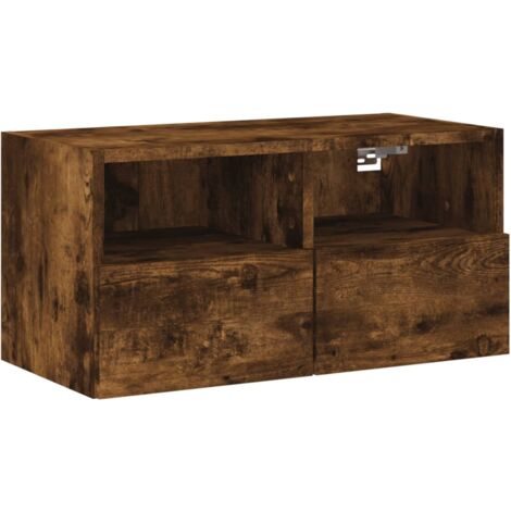 Meuble TV mural chêne fumé 60x30x30 bois d'ingénierie (1/5)
