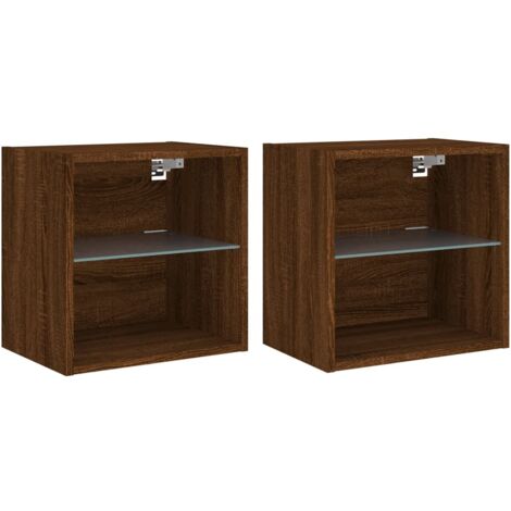 Tables de chevet murales avec lumières LED 2 pcs chêne marron (1/5)