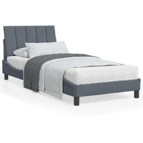 Cadre de lit avec tête de lit Gris foncé 90x190 Velours (1/5)