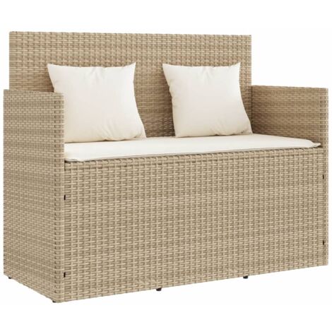 Banc de jardin avec coussins beige résine tressée (1/5)