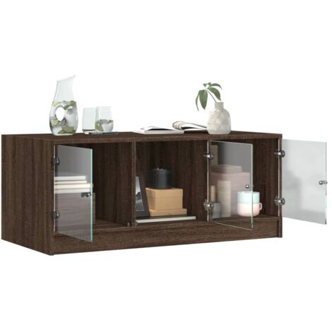 Table basse avec portes en verre chêne marron 102x50x42 (1/5)