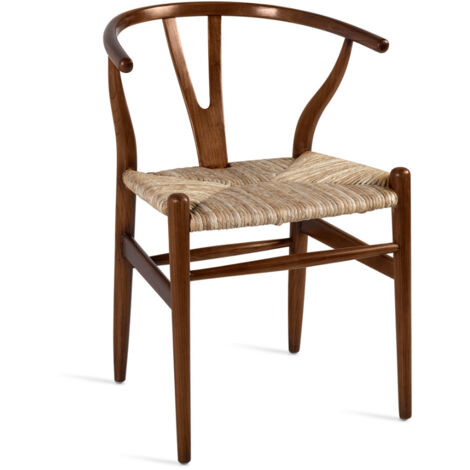 Chaise en bois massif marron et assise en rotin Numa (1/4)