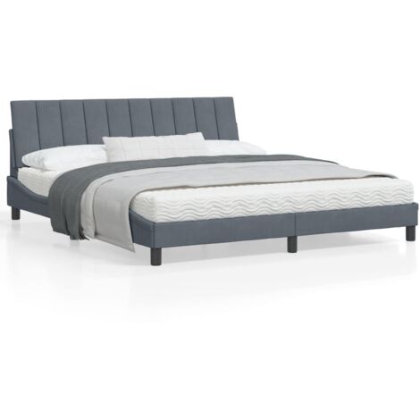 Cadre de lit avec tête de lit Gris foncé 180x200 Velours (1/5)