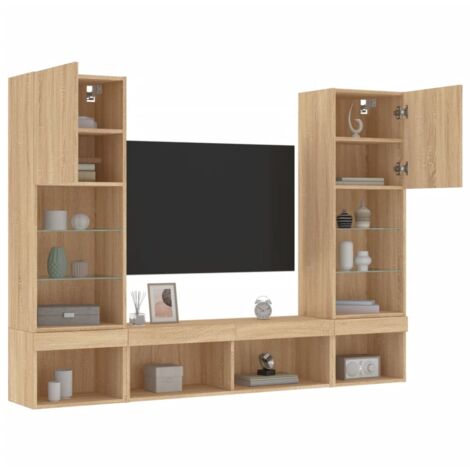 Unités murales TV avec LED 5 pcs chêne sonoma bois d'ingénierie (1/5)