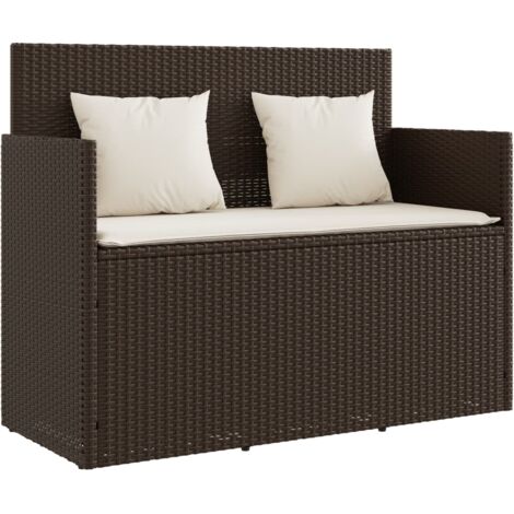 Banc de jardin avec coussins marron résine tressée (1/5)