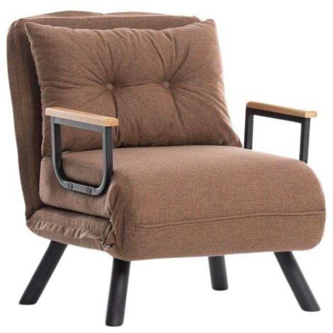 Fauteuil convertible tissu BOUKA - 1 ou 2 places 1 place fauteuil-Marron clair-1 place fauteuil (1/6)