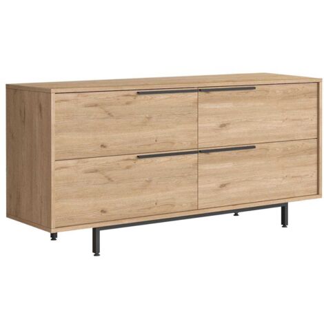 Cotecosy – Buffet en bois et rotin 4 portes battantes 160cm – Panneaux de particules mélaminé – Design épuré – Rangement pratique et élégant - 160cm-Ch (1/10)