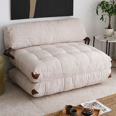 Cotecosy – Chauffeuse convertible 2 places – Tissu bouclette blanc – Dimensions L120 x P75 x H24 cm – Surface de couchage L120 x P150 cm (1/7)