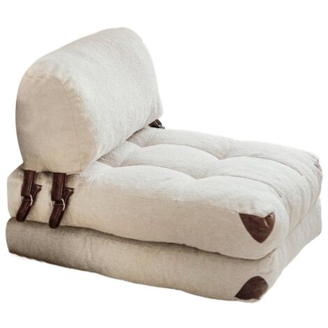 Cotecosy – Chauffeuse convertible 1 place – Tissu bouclette beige clair – Dimensions L60 x P80 x H70 cm – Surface de couchage L60 x P160 cm (1/5)