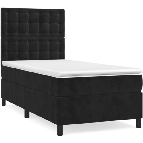 Lit à sommier tapissier avec matelas Noir 90x200 Velours (1/5)