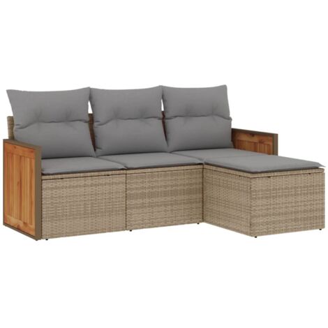 Salon de jardin avec coussins 4 pcs beige résine tressée (1/5)