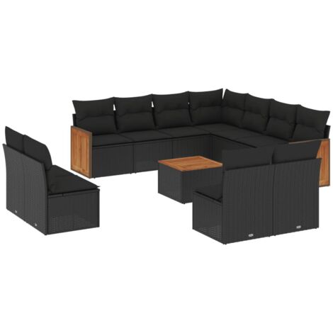 Salon de jardin 12 pcs avec coussins noir résine tressée (1/5)