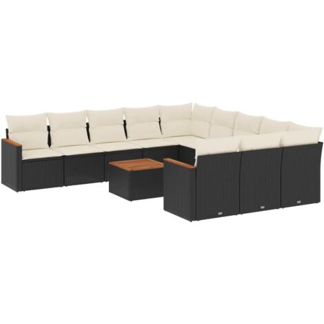 Salon de jardin 12 pcs avec coussins noir résine tressée (1/5)