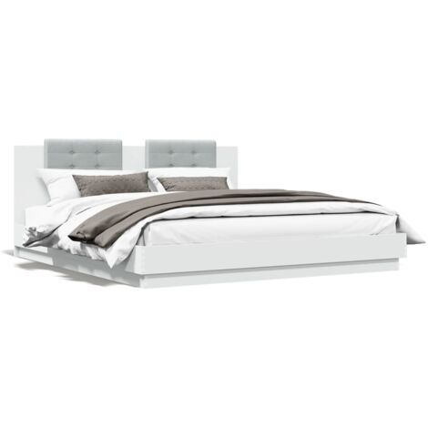 Cadre de lit avec tête de lit et lumières LED blanc 200x200 (1/5)