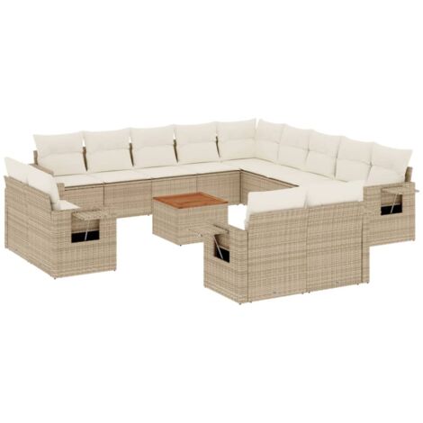 Salon de jardin avec coussins 14 pcs beige résine tressée (1/3)