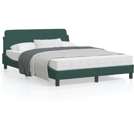 Cadre de lit avec tête de lit Vert foncé 140x190 Velours (1/5)