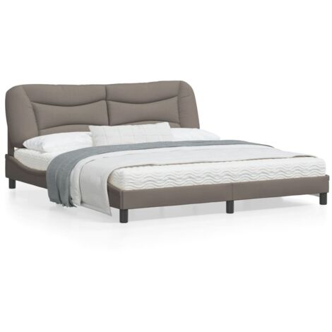 Cadre de lit avec tête de lit Taupe 180x200 Tissu (1/5)