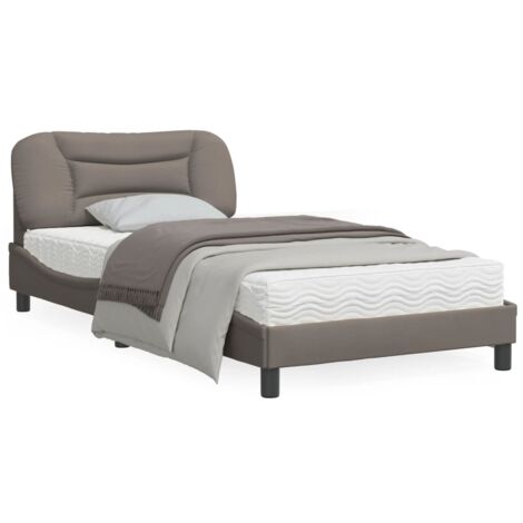 Cadre de lit avec tête de lit Taupe 100x200 Tissu (1/5)