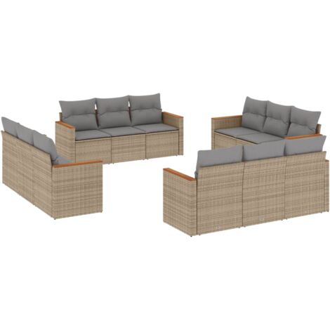 Salon de jardin avec coussins 12 pcs beige résine tressée (1/3)