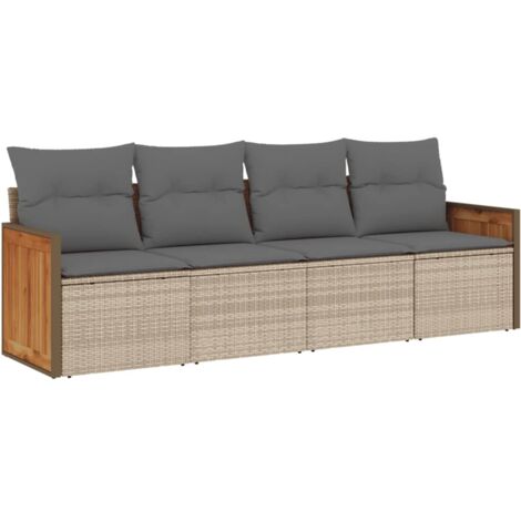 Salon de jardin avec coussins 4 pcs beige résine tressée (1/3)