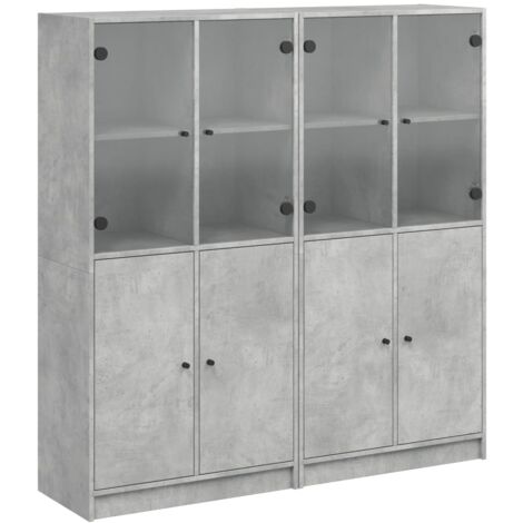 Bibliothèque avec portes gris béton 136x37x142 (1/5)
