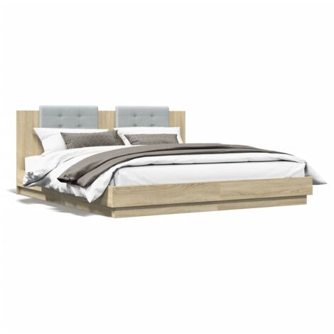 Cadre de lit tête de lit et lumières LED chêne sonoma 160x200 (1/5)