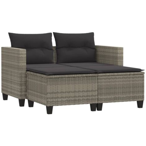 Canapé de jardin 2 places avec tabourets gris clair poly rotin (1/5)