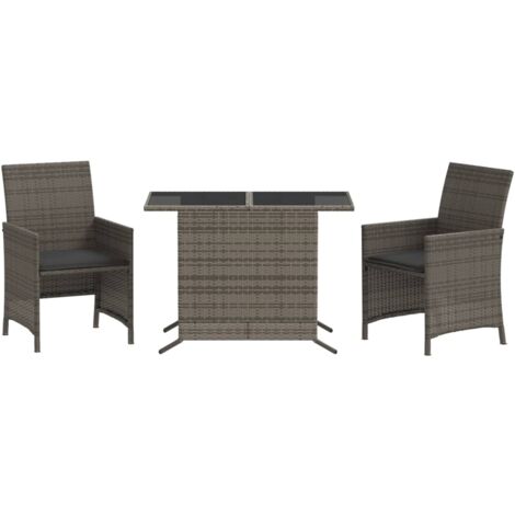 Ensemble de bistro 3 pcs avec coussins gris résine tressée (1/5)