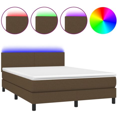 Lit à sommier tapissier matelas et LED Marron foncé 140x200 Tissu (1/5)